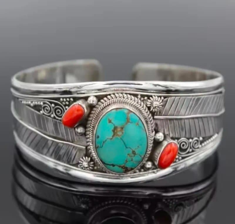 Pulsera Vintage Plata Turquesa Coral
